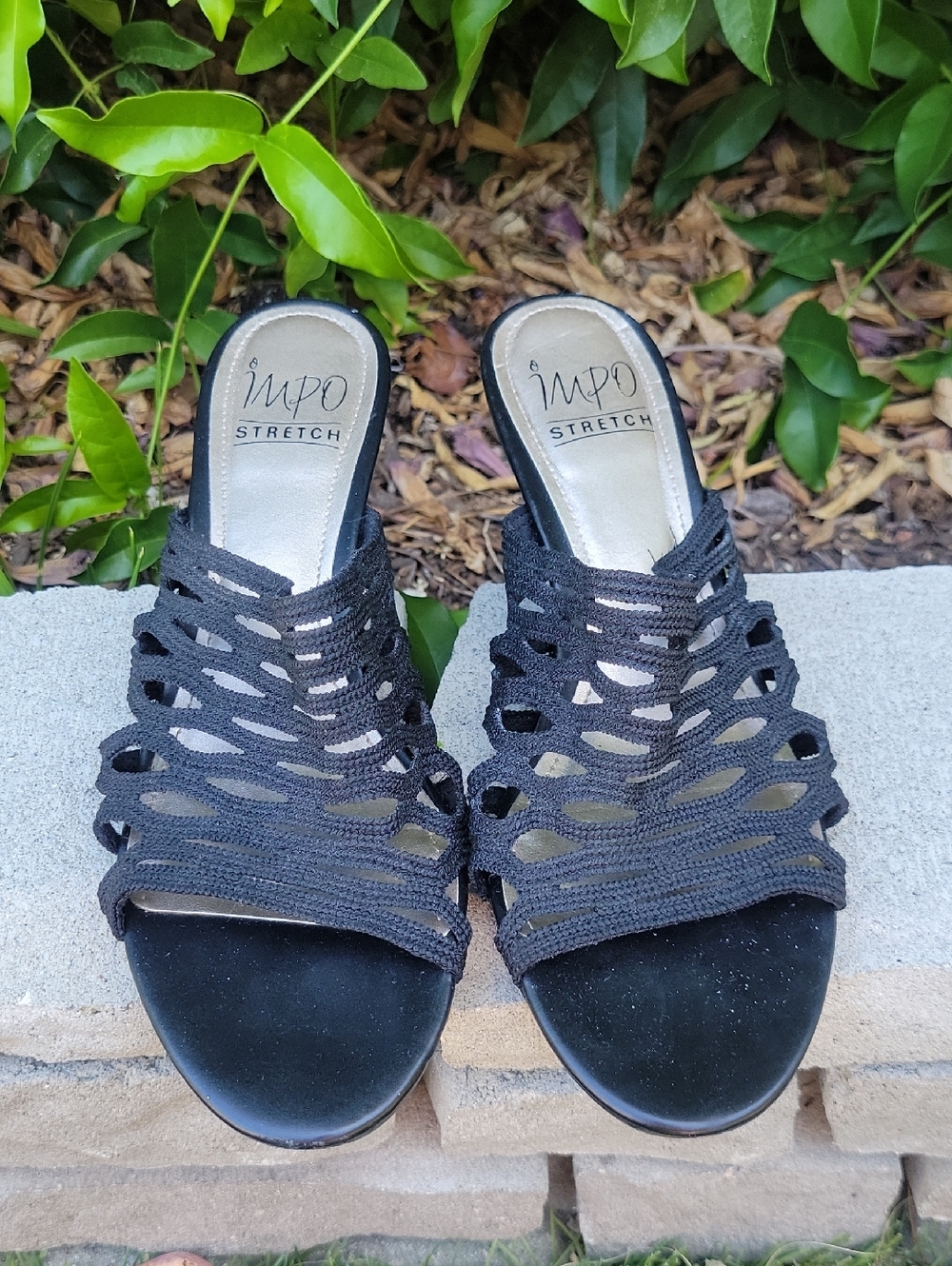 Black Woven Slip On Wedge Sandals Sz 8